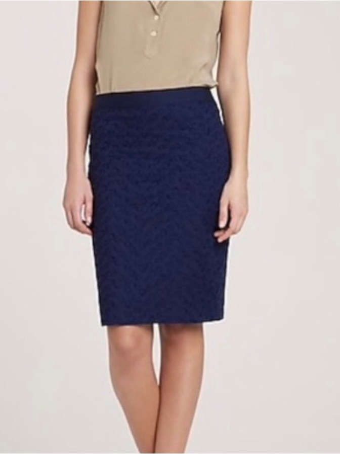 J.Crew Factory The Pencil Skirt Navy Blue Eyelet Floral Lace Lined Size 6 Euc